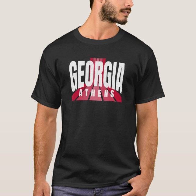 Nostalgic Athens GA Red & Black Athens GA Striped  T Shirt (Framsida)