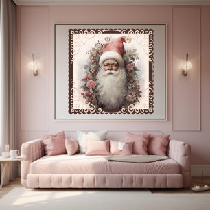 Nostalgic Black Santa med Rosa Blommigt Inslag Poster