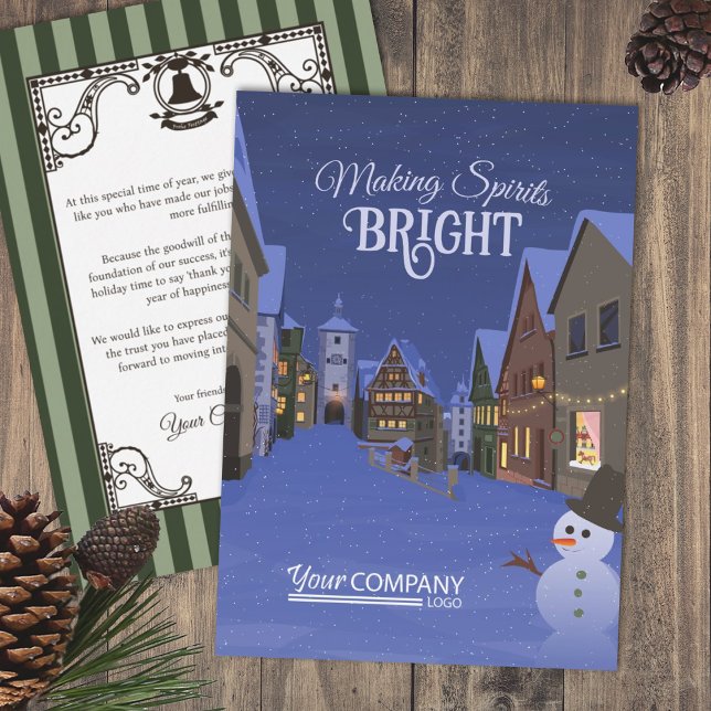 Nostalgic Business Logotyp jul Ljus Blue Julkort (Nostalgic Christmas Lights Company Holiday Greeting Cards Blue Rothenburg, German, old Bavarian Town)