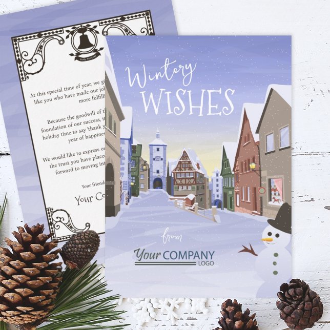 Nostalgic Business Logotyp Light Blue jul Julkort (Nostalgic Company Holiday Greeting Cards Rothenburg, German, old Bavarian Town)