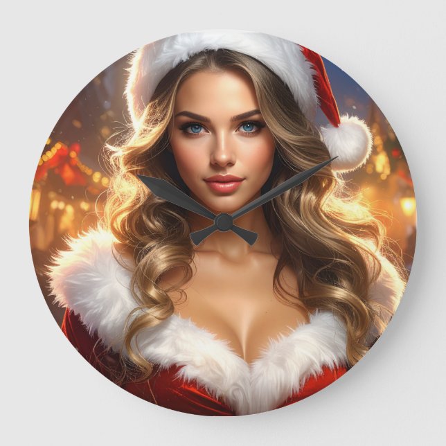 Nostalgic Christmas Santa Girl Stor Klocka (Framsida)