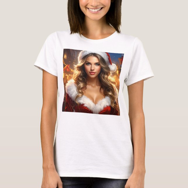 Nostalgic Christmas Santa Girl T Shirt (Framsida)