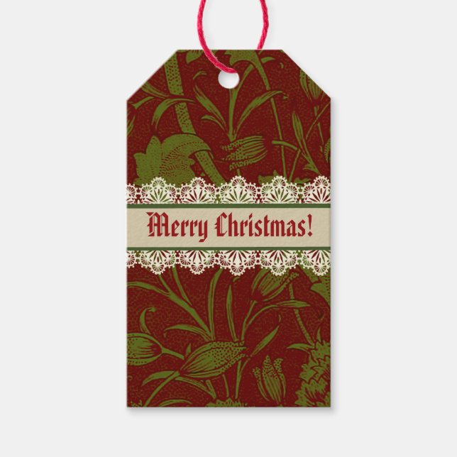 Nostalgic Classic William Morris Red Helgdag Presentetikett (Framsidan)