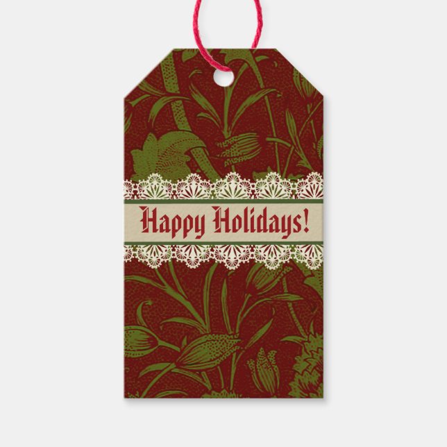 Nostalgic Classic William Morris Red Helgdag Presentetikett (Framsidan)