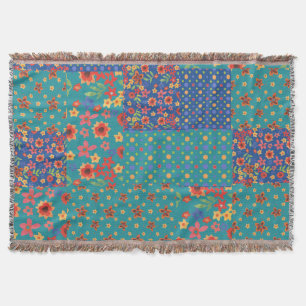Nostalgic Faux Patchwork Mönster Throw Blanket Mysfilt
