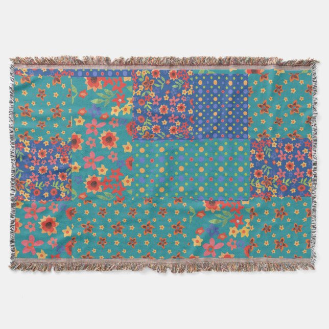 Nostalgic Faux Patchwork Mönster Throw Blanket Mysfilt (Framsidan)