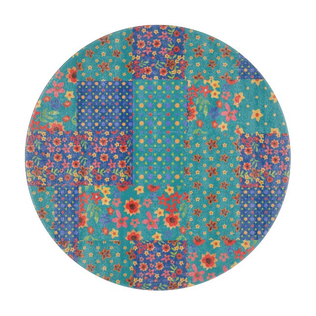 Nostalgic Faux Patchwork Round Glass Caking Board (Framsidan)