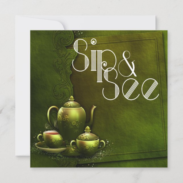 Nostalgic Forest Tea Time Sip och See Baby Shower Inbjudningar (Framsida)