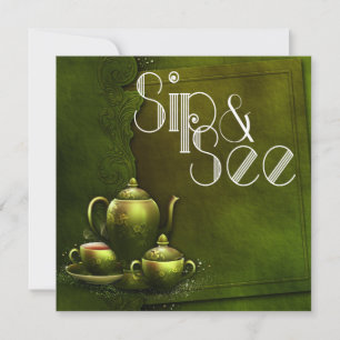 Nostalgic Forest Tea Time Sip och See Baby Shower Inbjudningar