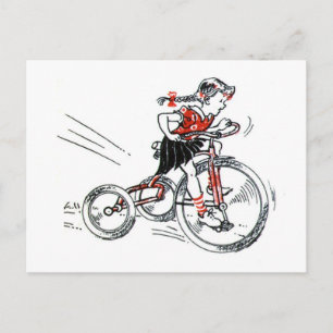 Nostalgic Girl på trecykeln Vykort
