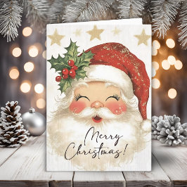 Nostalgic Guld Stars God jul Santa Helgkort