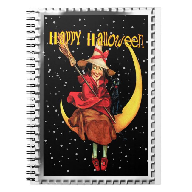 Nostalgic Halloween Bra Witch och hennes Katt Anteckningsbok (Framsidan)