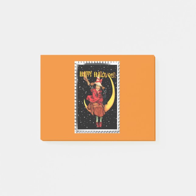 Nostalgic Halloween Bra Witch och hennes Katt Post-it Block (Framsida)