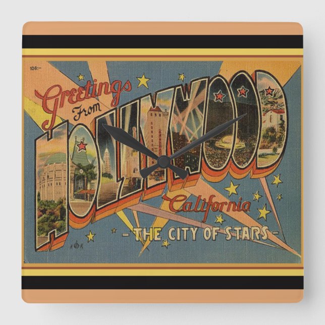 Nostalgic Hollywood Fyrkantig Klocka (Framsida)