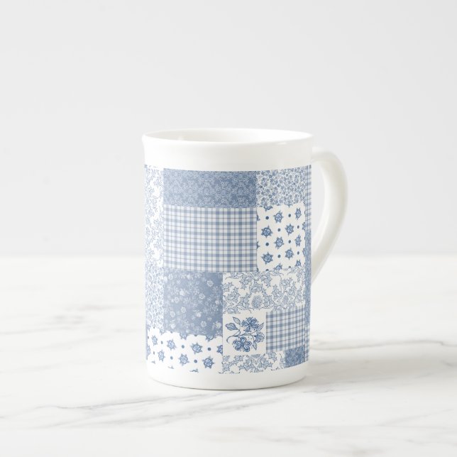 Nostalgic Indigo Faux Patchwork Bone China Mugg Benporslin Mugg (Framsida höger)