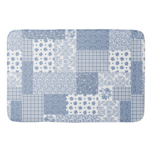 Nostalgic Indigo Faux Patchwork Large Bath Mat Badrumsmatta