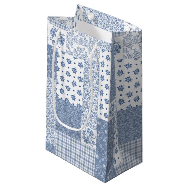 Nostalgic Indigo Faux Patchwork Small Gift Bag (Framsidan Vinklad)