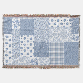 Nostalgic Indigo Faux Patchwork Throw Blanket Filt