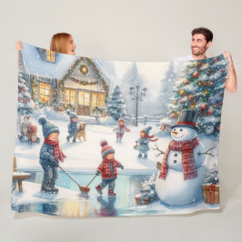 Nostalgic Kids Skating jul Fleece Blanket