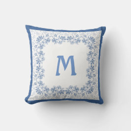Nostalgic Monogram Indigo Blommigt Gräns Kudde