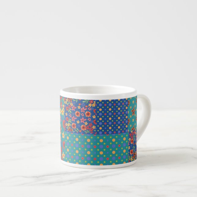 Nostalgic Mönster Faux Patchwork Espresso Mugg Espressomugg (Framsida höger)