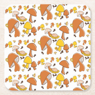 Nostalgic Mushroom Mönster Underlägg Papper Kvadrat