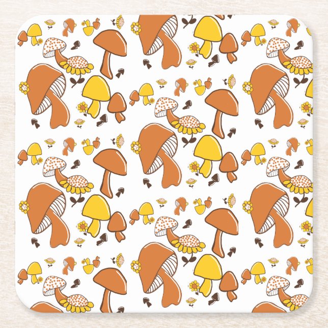Nostalgic Mushroom Mönster Underlägg Papper Kvadrat (Framsidan)