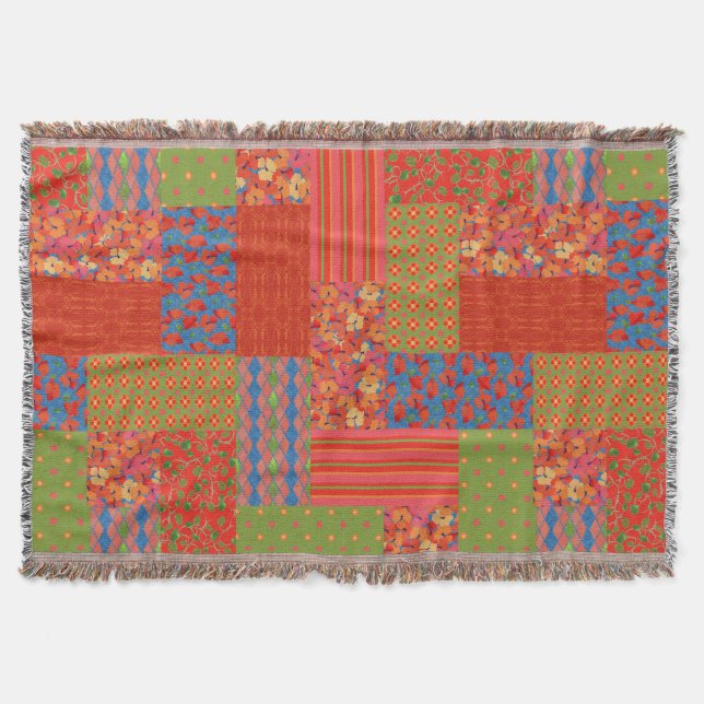 Nostalgic poppies Faux-patchwork Throw Blanket Mysfilt (Framsidan)