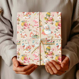 Nostalgic Retro Jultomten-jul på Rosa Presentpapper