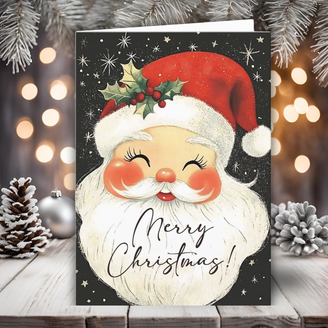 Nostalgic Santa Cute God jul Personlig Helgkort (Nostalgic Santa Cute Merry Christmas Personalized Holiday Card)