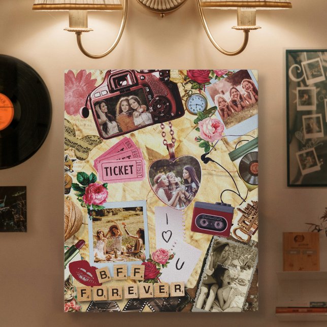 Nostalgic Scrapbook BFF Forever Photo Collage Canvastryck (Skapare uppladdad)