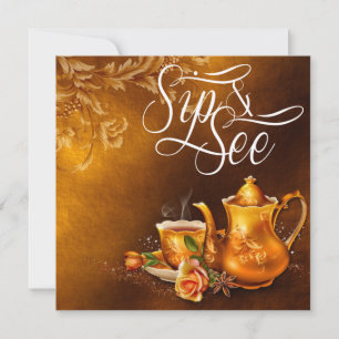 Nostalgic Tea Time Sip och See Baby Shower Inbjudningar