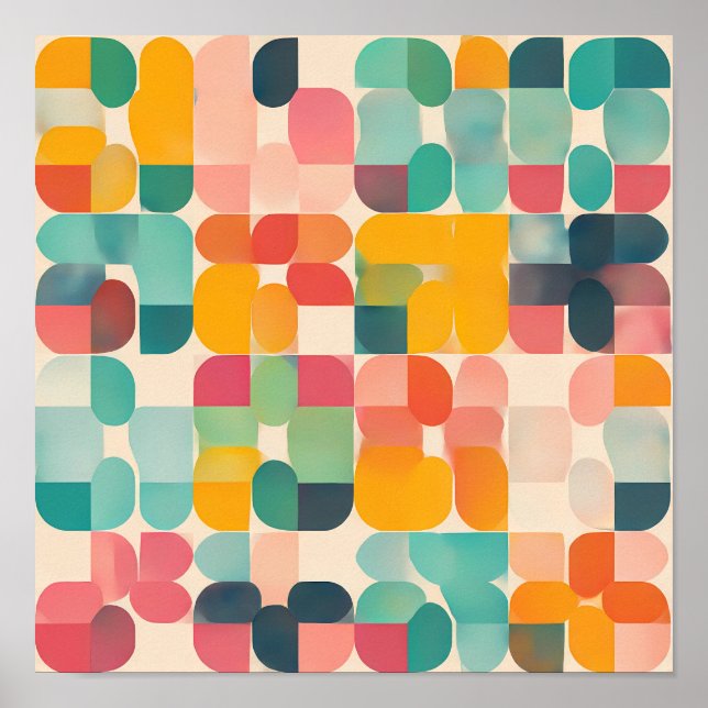 Nostalgic Textile Art: Retro Grid Quilt Poster (Framsidan)