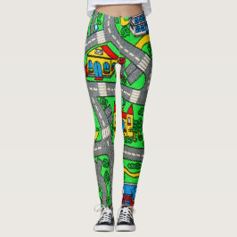 Nostalgic track carpet Car Road, 90 s nostalgia Leggings