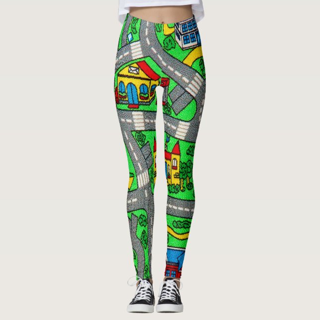 Nostalgic track carpet Car Road, 90 s nostalgia Leggings (Framsida)