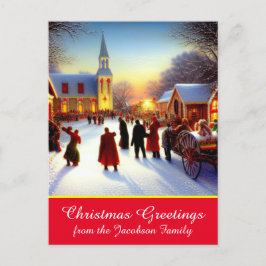 Nostalgic Village Churchgoers julhälsningar Helg Vykort