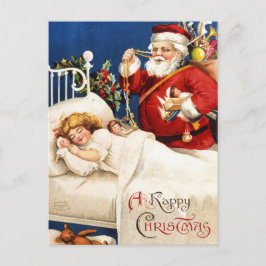 Nostalgic vintage Santa med sovande flicka Helg Vykort