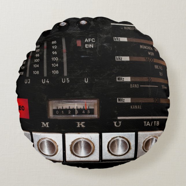 Nostalgiisk radio: Visningen Stereo Button Rund Kudde (Framsidan)