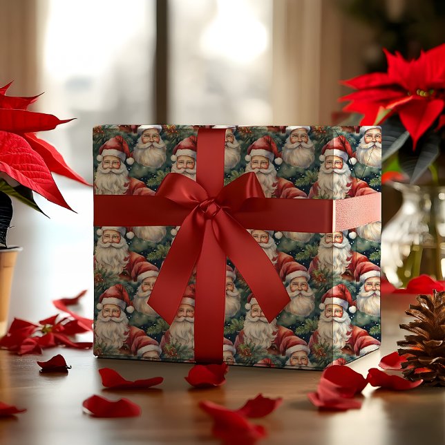 Nostalgik Vintage Se jultomten Helgdag Presentpapper (Elegant Nostalgic Vintage Look Santas Pattern Christmas Holiday Wrapping Paper)