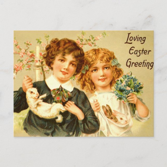 Nostalgiker för vykort för påskbarnkaniner antik (Framsida)
