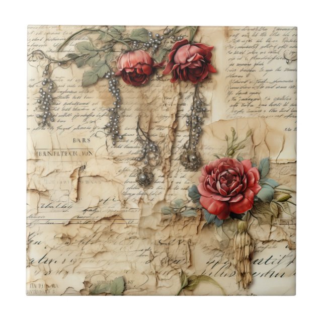 Nostalgisk Antik Blommig Kärleksbrev Kakelplatta (Framsidan)