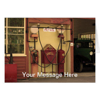 Nostalgisk bensinstation hälsningskort