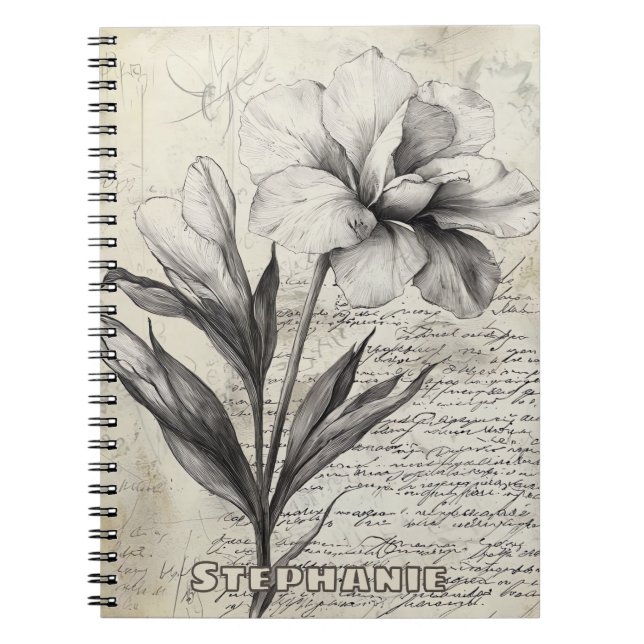 Nostalgisk Brun Blomma Skiss Antik Papper Anteckningsbok (Framsidan)