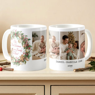 Nostalgisk familj på tre första julfotot kaffemugg