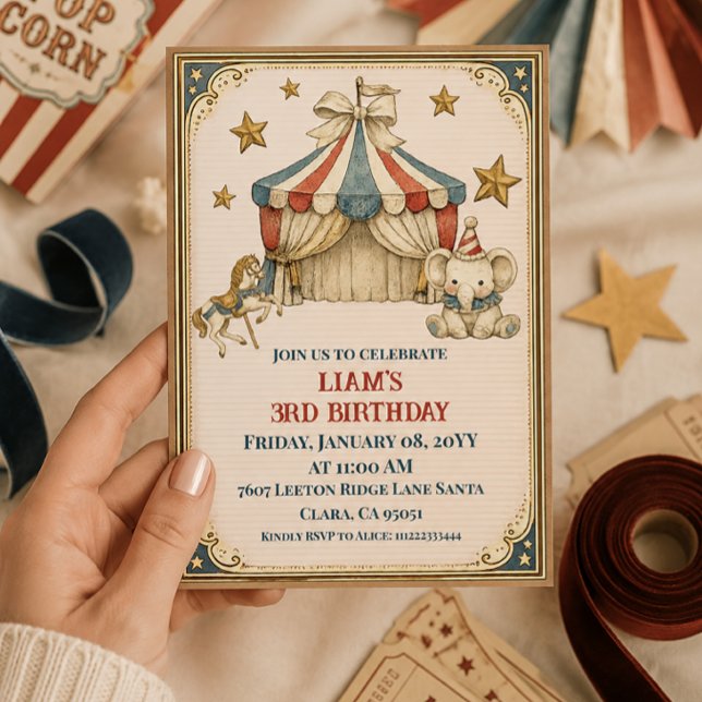 Nostalgisk fransk karneval Vintage cirkus födelsed Inbjudningar (Skapare uppladdad)