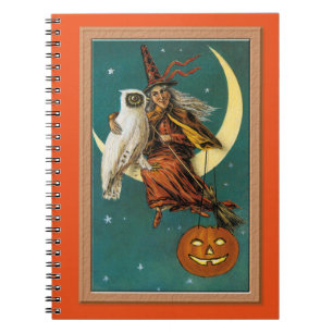 Nostalgisk Glad Halloween Häxa & Uggla Anteckningsbok