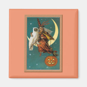 Nostalgisk Glad Halloween Häxa & Uggla Magnet