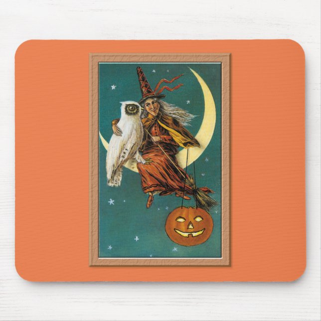 Nostalgisk Glad Halloween Häxa & Uggla Musmatta (Framsidan)