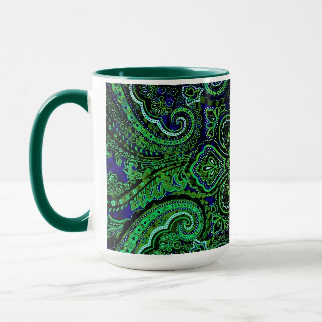 Nostalgisk grön paisleymotiv  mugg (Vänster)