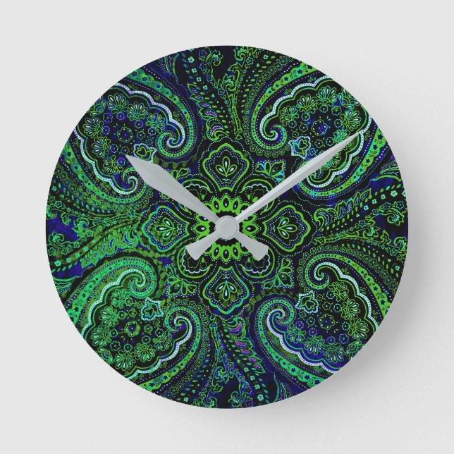 Nostalgisk grön paisleymotiv  rund klocka (Framsida)